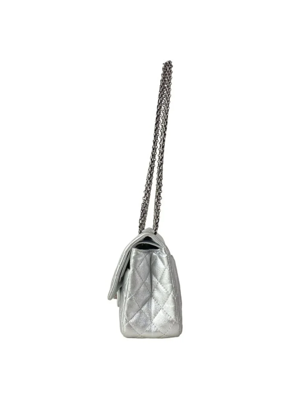 Chanel Shoulder Bag 2.55 Double Flap Quilted Silver Lambskin